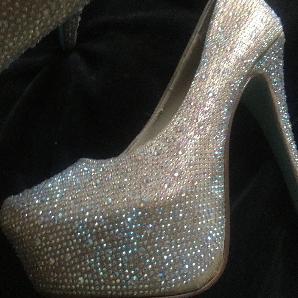 Betsey Johnson wedding Crystal platform heels NEW